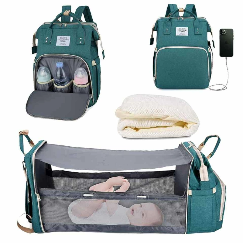 Sac à Langer pour bébé Multifonction 3-en-1 avec Lit Bébé Pliable