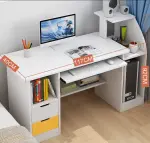 Meuble de bureau blanc. Bureau de direction en bois pour ordinateur domestique moderne peu encombrant sur Mbote Shop